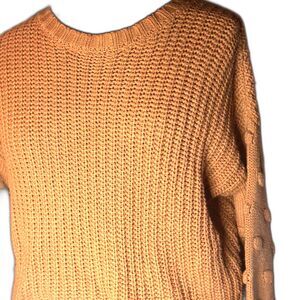 Jessica Simpson Tan Bobble Sleeve Chunky Sweater Women’s S Cozy Fall Pullover